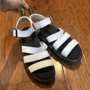 Dr. Martens White Leather Strappy Sandals with Black Sole